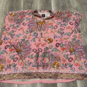 Res Ipsa Kaftan Dress Silk Blend Button Down Moroccan Floral One Size